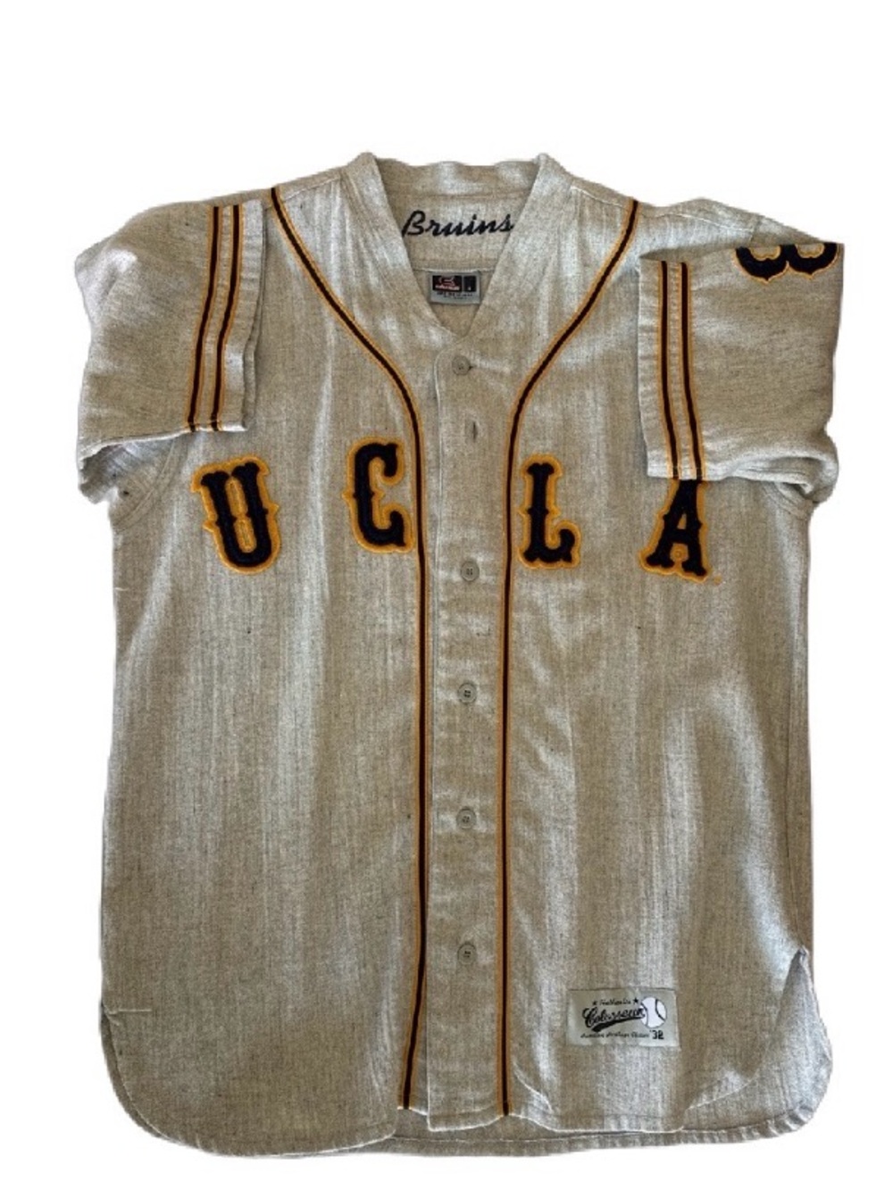 Rare and Retro Colosseum UCLA Baseball Jersey with Navy/Gold Script
